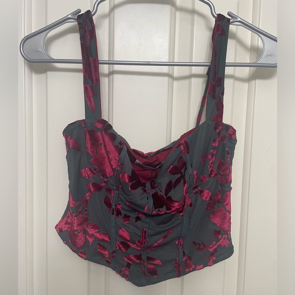 Princess Polly Floral Corset Top - Red and Black